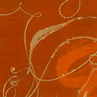 Detail of orange painting with 19th c. handwriting, signatures and gesture.