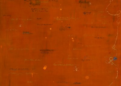 Deep-orange painting with 19th c. handwriting, signatures and gesture..