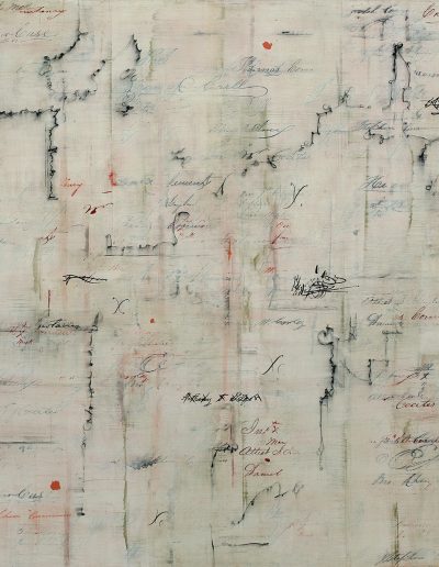 White painting with 19th c. handwriting, signatures and doodles.