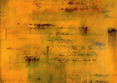 Orange painting with 19th c. handwriting and signatures..