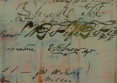 Painting with 19th c. handwriting, text and signatures.