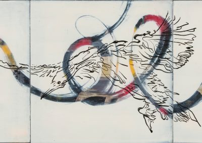 off-white painting with inked cormorant