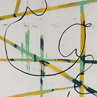 Detail of painting with 19th c. handwriting, signatures and kingfisher.