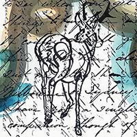 Detail of painting with 19th c. handwriting, signatures and kingfisher.