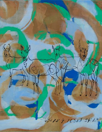 pronghorn on abstract painting