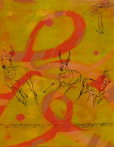 pronghorn on abstract painting