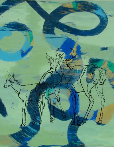pronghorn on abstract painting